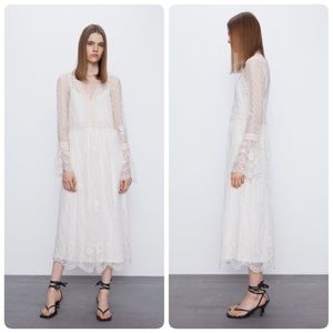 ZARA Long Floral Embroidered Dress | Sz S